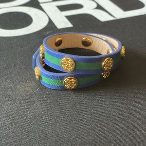 Rustic cuff blue and green wrap bracelet